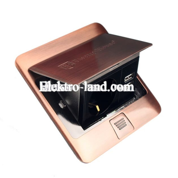 Розетка врезная для пола Античная медь 16 А + 2 USB 2,1 А IP44